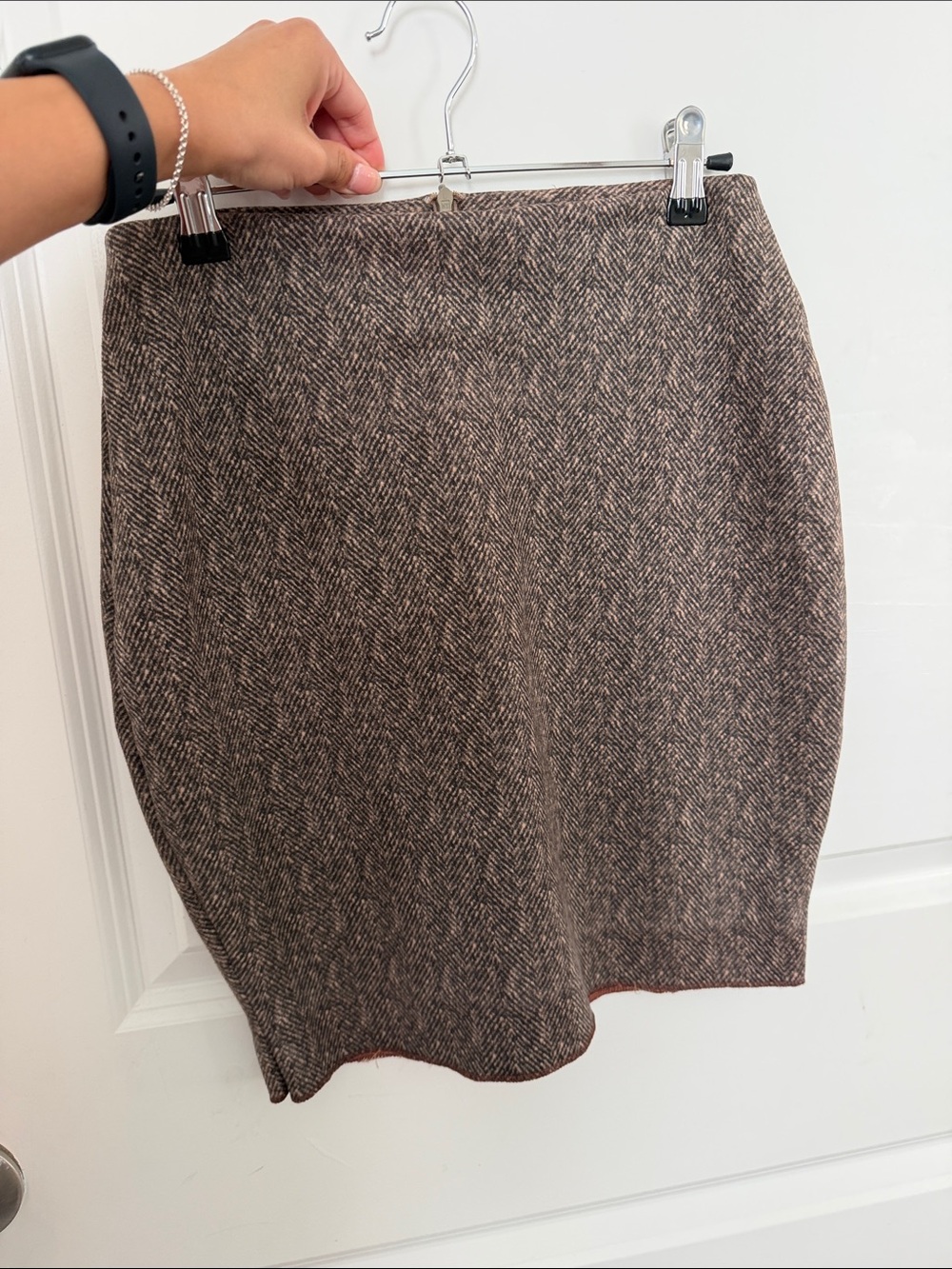 Classic Brown Herringbone Pencil Skirt